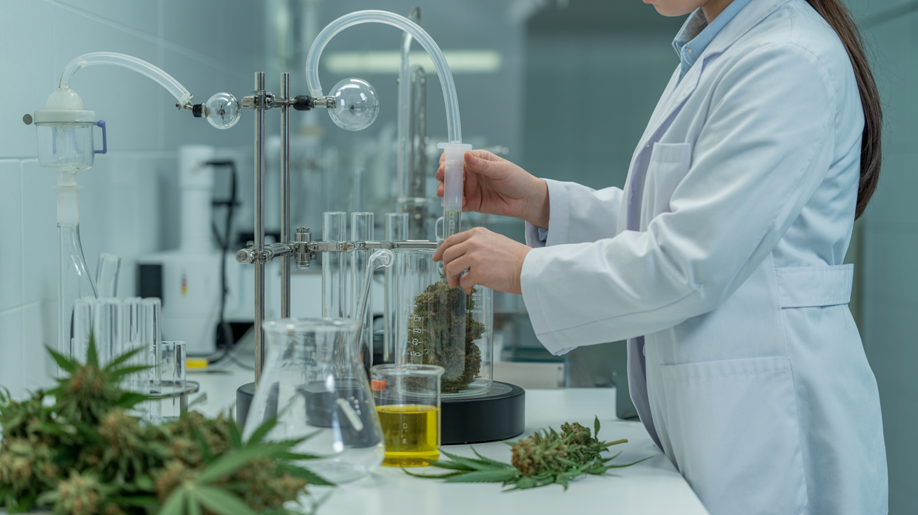 Processo de extração de óleo de cannabis em laboratório farmacêutico