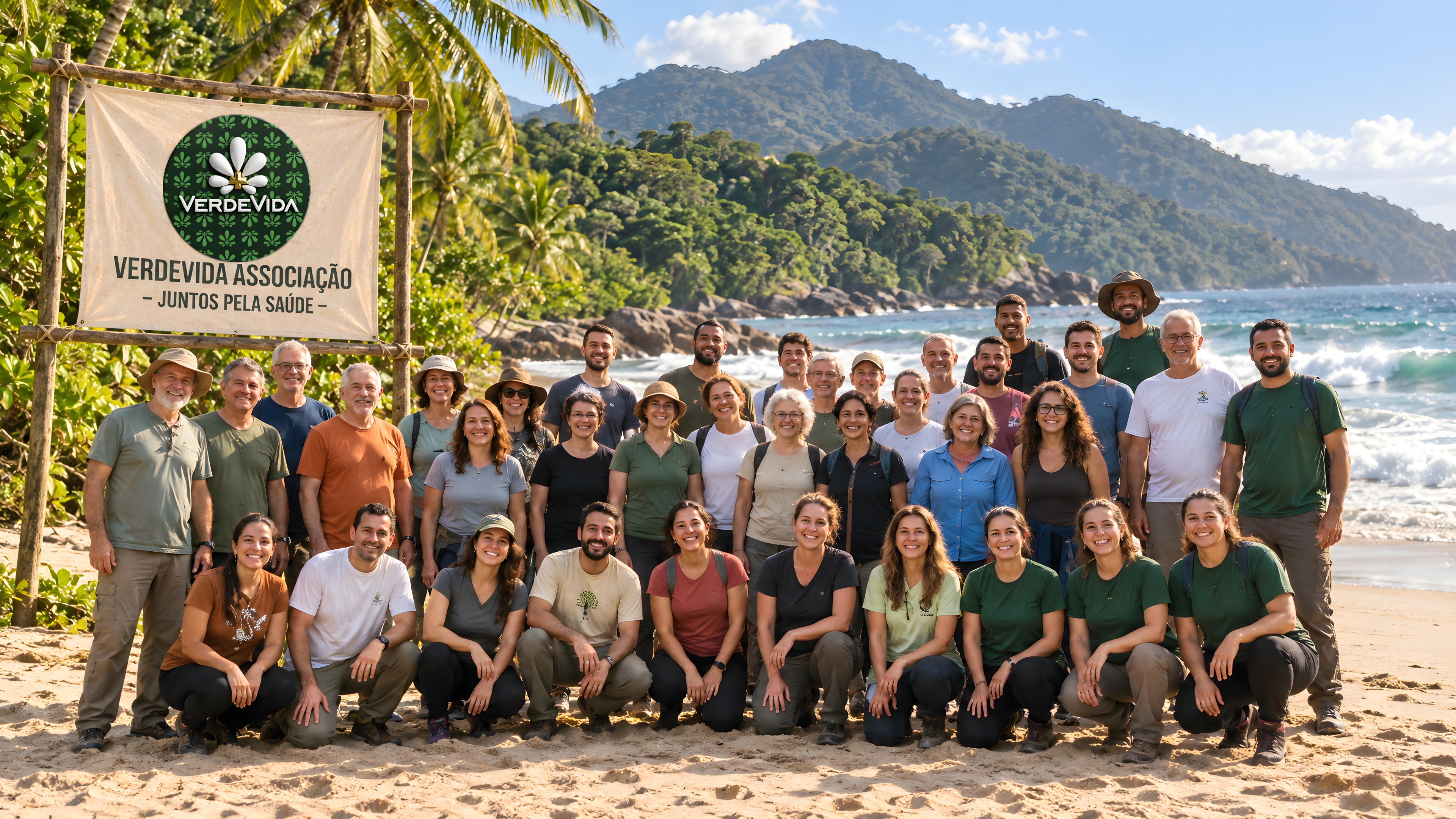 Associados da VerdeVida reunidos na praia - Juntos pela Saúde